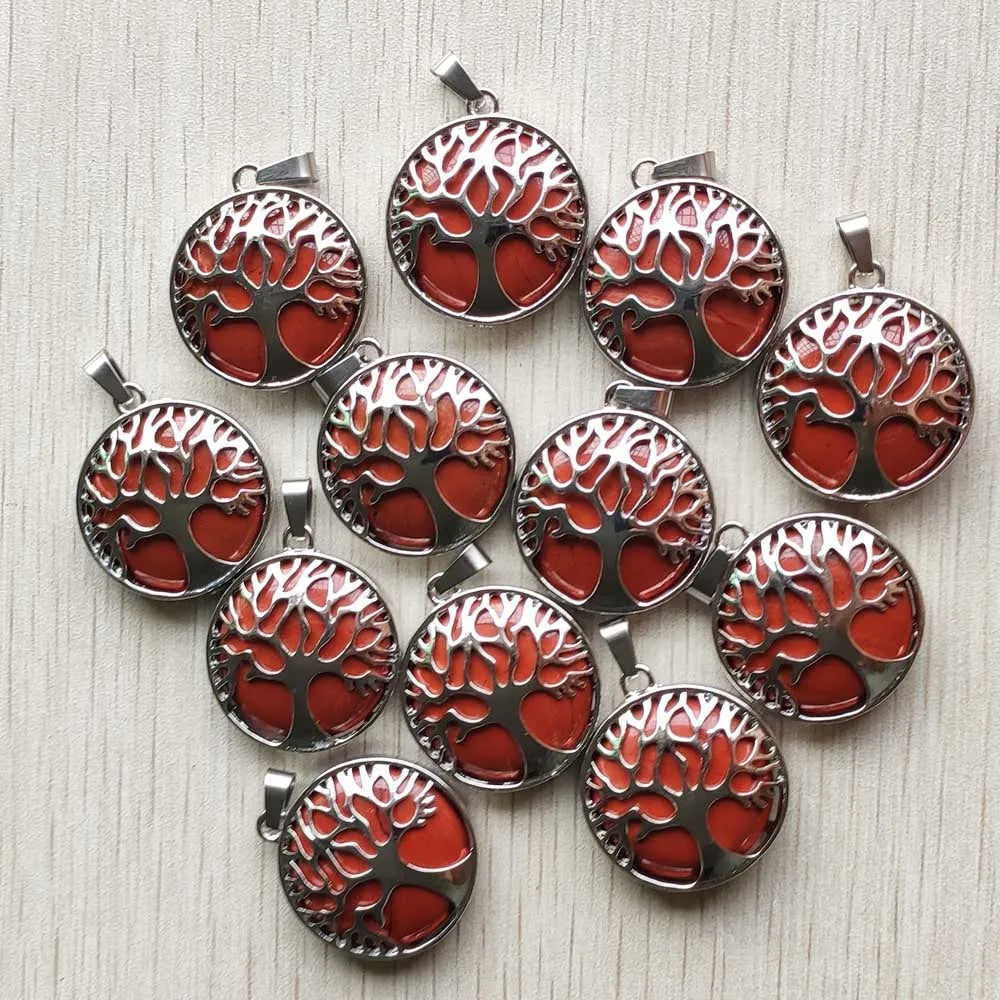 Wholesale 12pcs/lot Fashion Natural Stone Alloy Tree of Life Mix Pendants for Necklaces Jewelry Accessories Making Fast Shipping