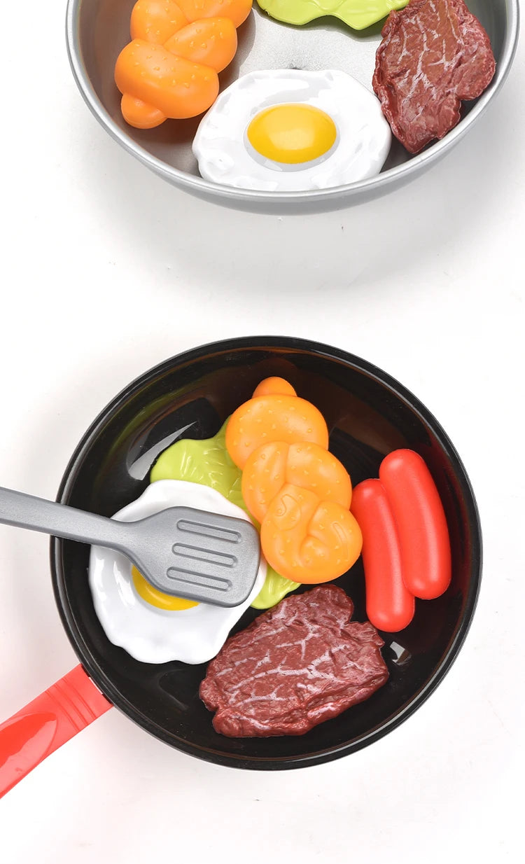 Children Kitchen Food Toys Simulation Frying Pan Vegetables Steak Bread Hot Dog Omelette Play Toy Set for Kids Girls Education