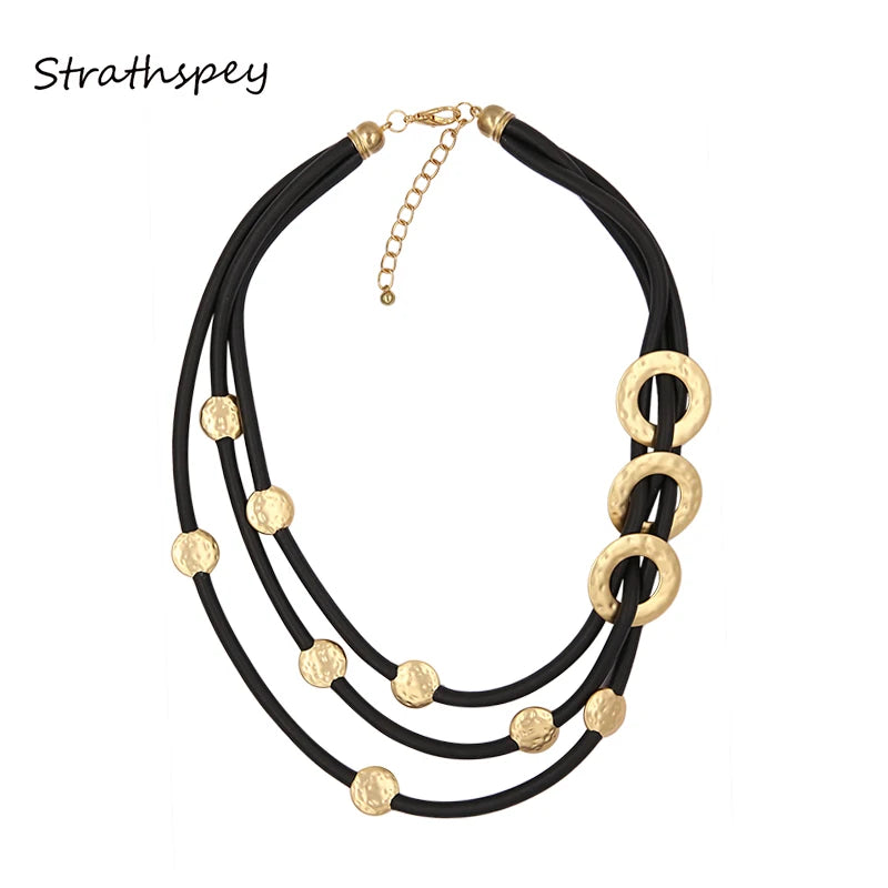 STRATHSPEY Fashion New Long Irregular Copper Tube Necklace For Women Statement Chunky Multi Lay Jewelry