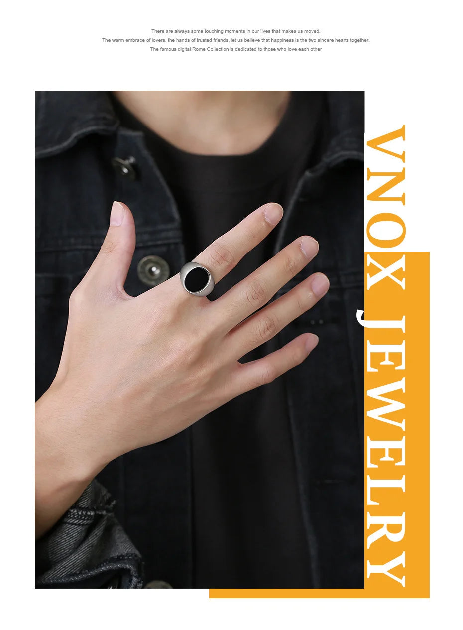 Vnox Gothic Punk Rings for Men Signet Rings Round Square Top Stamp Finger Band Chunky Boys Teens Rock Jewelry Fraternal Rings