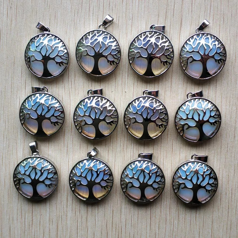 Wholesale 12pcs/lot Fashion Natural Stone Alloy Tree of Life Mix Pendants for Necklaces Jewelry Accessories Making Fast Shipping