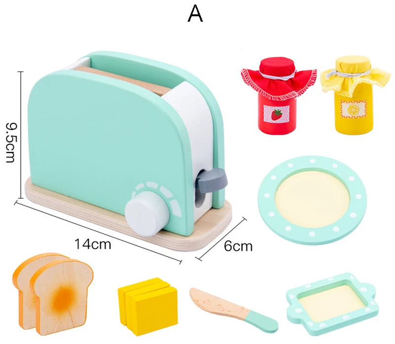 Wooden Kitchen Pretend Play Toy Simulation Wooden Coffee Machine Toaster Machine Food Mixer Baby Early Learning Educational Toys