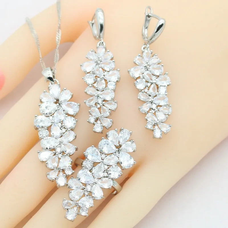 Luxury Multi Color Zirconia Gold Color wedding Jewelry Sets for Women Earrings Necklace Pendant Rings Gift Box