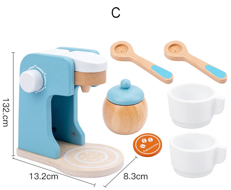 Wooden Kitchen Pretend Play Toy Simulation Wooden Coffee Machine Toaster Machine Food Mixer Baby Early Learning Educational Toys