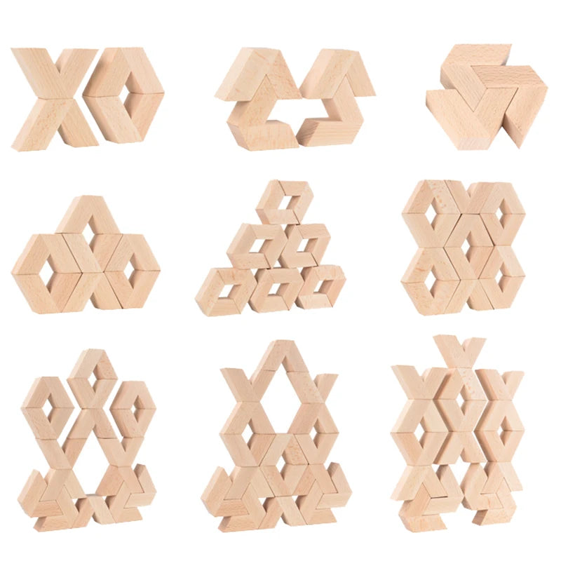 16pcs V Shape Natural Large Wooden 3D Building Blocks Toys Baby Unpaint Wooden Montessori Educational Stacking Blocks Toy Child