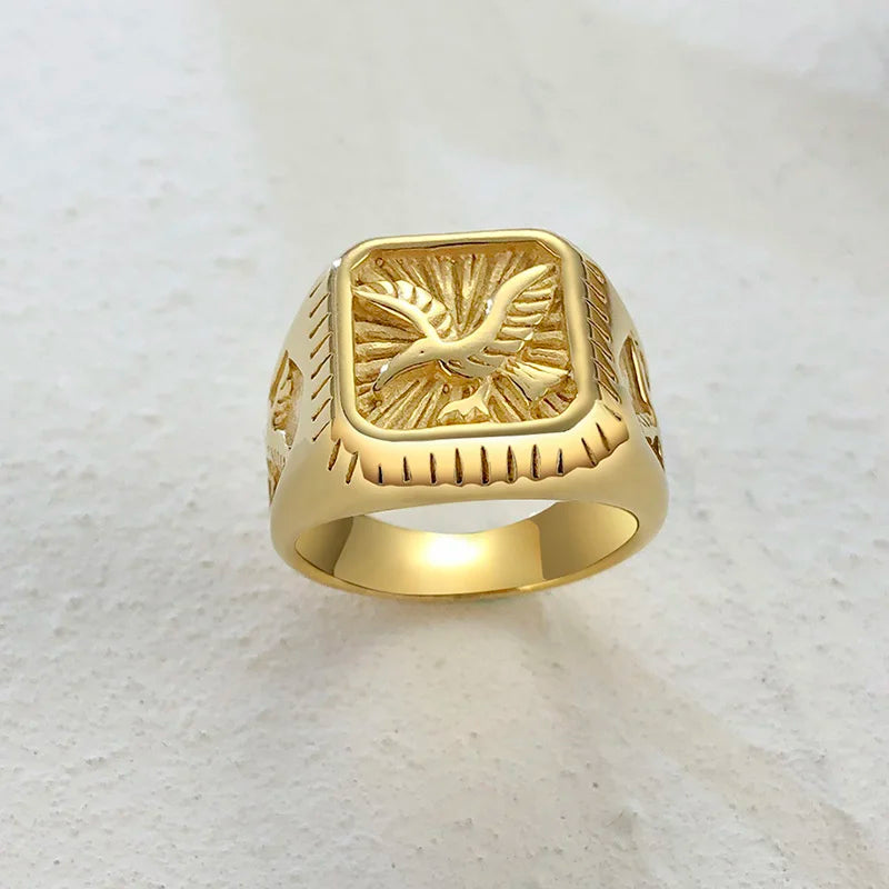 Vnox 12.5mm Signet Ring for Men, Black Square Top Stainless Steel Finger Band, Gothic Punk Rock Boy Stamp Rings