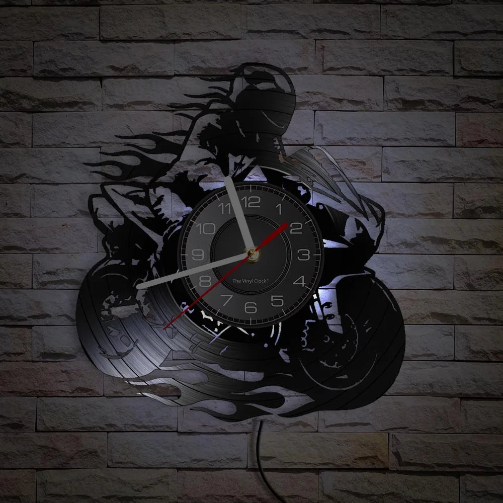 Professional Motorcyclist Vinyl Record Wall Clock Extreme Freestyle Motorcycle Home Decor Room Dirt Bike Risky Rider Watch Gifts