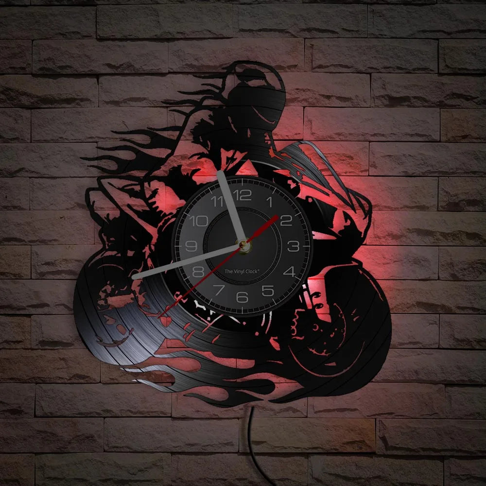 Professional Motorcyclist Vinyl Record Wall Clock Extreme Freestyle Motorcycle Home Decor Room Dirt Bike Risky Rider Watch Gifts