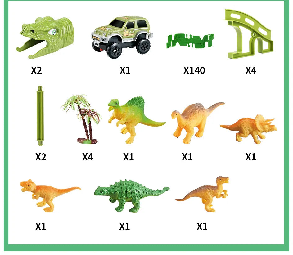 Dinosaur Themed Plastic Racing Track Set Bend Flexible Race Track with Electronic Car Educational Toys for Children