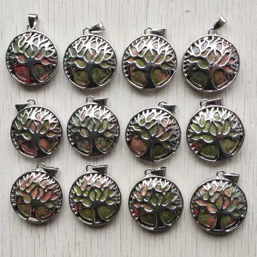 Wholesale 12pcs/lot Fashion Natural Stone Alloy Tree of Life Mix Pendants for Necklaces Jewelry Accessories Making Fast Shipping
