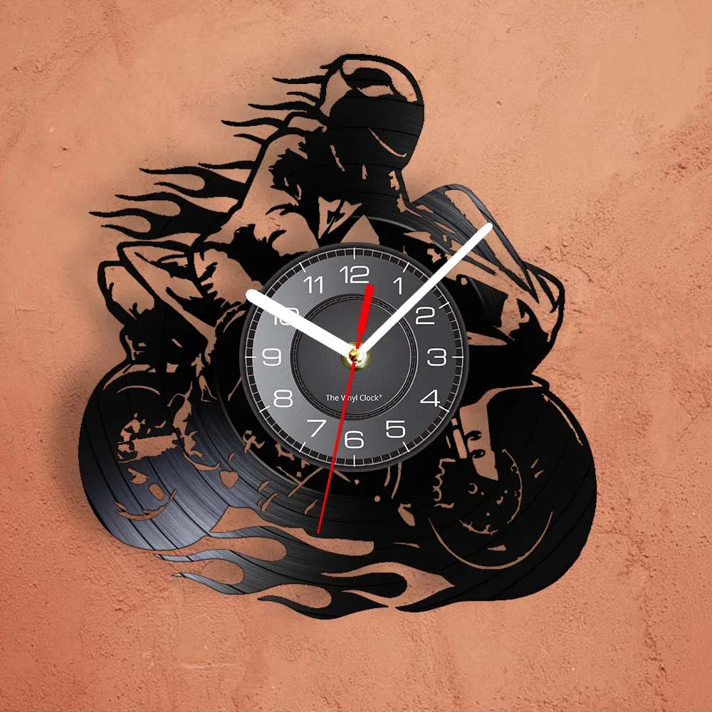 Professional Motorcyclist Vinyl Record Wall Clock Extreme Freestyle Motorcycle Home Decor Room Dirt Bike Risky Rider Watch Gifts