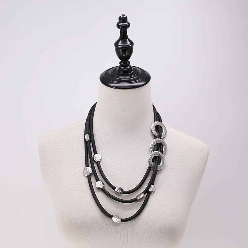 STRATHSPEY Fashion New Long Irregular Copper Tube Necklace For Women Statement Chunky Multi Lay Jewelry