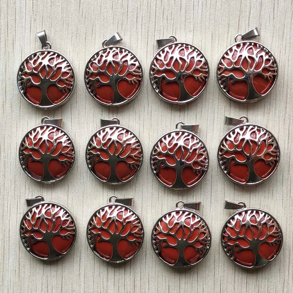 Wholesale 12pcs/lot Fashion Natural Stone Alloy Tree of Life Mix Pendants for Necklaces Jewelry Accessories Making Fast Shipping
