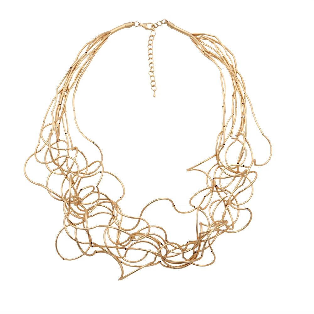 STRATHSPEY Fashion New Long Irregular Copper Tube Necklace For Women Statement Chunky Multi Lay Jewelry