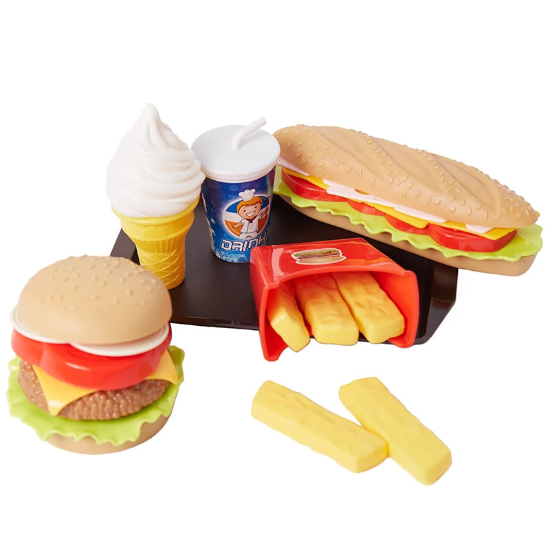 Children Pretend Simulation Food Toys Baby Play House Hamburger Hot Dog French Fries Kitchen Set Toys Fast Food Educational Toys