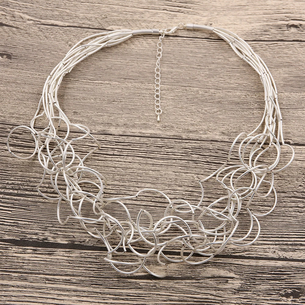 STRATHSPEY Fashion New Long Irregular Copper Tube Necklace For Women Statement Chunky Multi Lay Jewelry