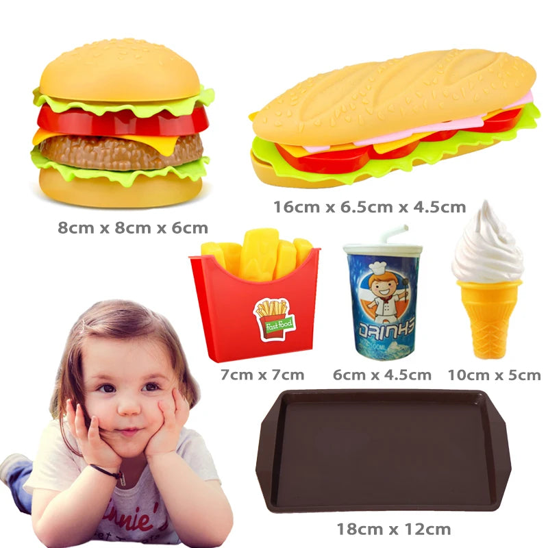 Children Pretend Simulation Food Toys Baby Play House Hamburger Hot Dog French Fries Kitchen Set Toys Fast Food Educational Toys