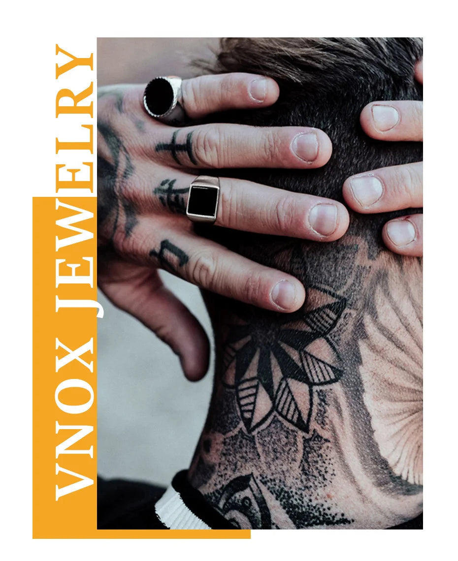 Vnox Gothic Punk Rings for Men Signet Rings Round Square Top Stamp Finger Band Chunky Boys Teens Rock Jewelry Fraternal Rings
