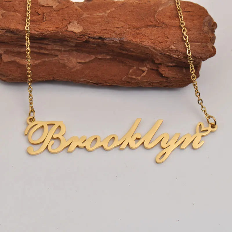Tiff with Love Heart Name Necklace for Women Stainless Steel Jewelry Nameplate Pendant Femme Mother Child Girls Gift