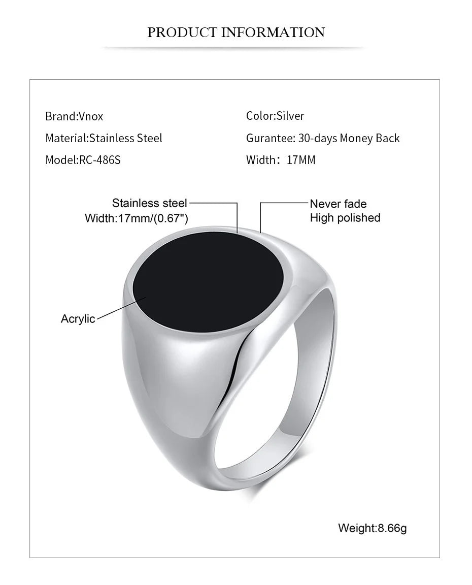 Vnox Gothic Punk Rings for Men Signet Rings Round Square Top Stamp Finger Band Chunky Boys Teens Rock Jewelry Fraternal Rings