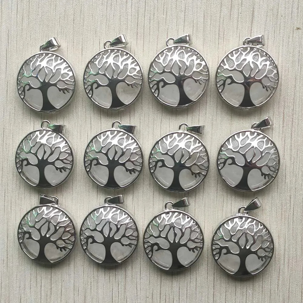 Wholesale 12pcs/lot Fashion Natural Stone Alloy Tree of Life Mix Pendants for Necklaces Jewelry Accessories Making Fast Shipping