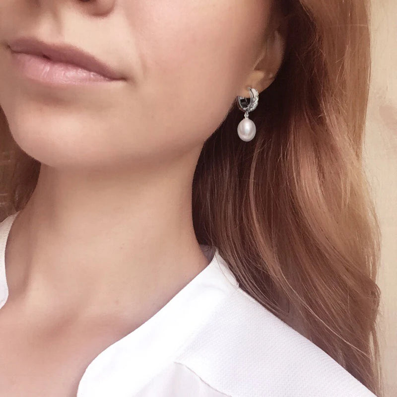 Natural Freshwater Pearl Necklace And Earrings Set Woman,Luxury 925 Silver Pearl Jewelry Set Wife Mother Birthday Gift White