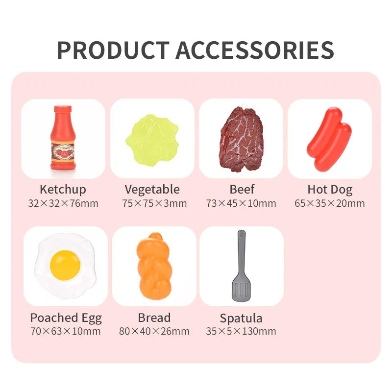 Children Kitchen Food Toys Simulation Frying Pan Vegetables Steak Bread Hot Dog Omelette Play Toy Set for Kids Girls Education