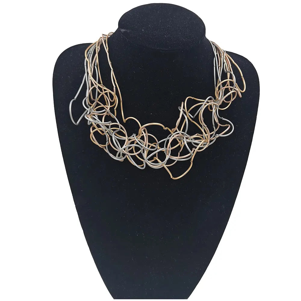STRATHSPEY Fashion New Long Irregular Copper Tube Necklace For Women Statement Chunky Multi Lay Jewelry