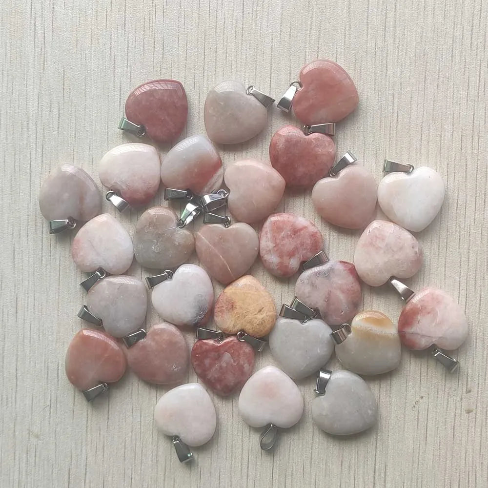 Wholesale 50pcs/lot Assorted Heart Natural Stone Charms Fashion Pendants 20mm for Jewelry Accessories Making Good Quality
