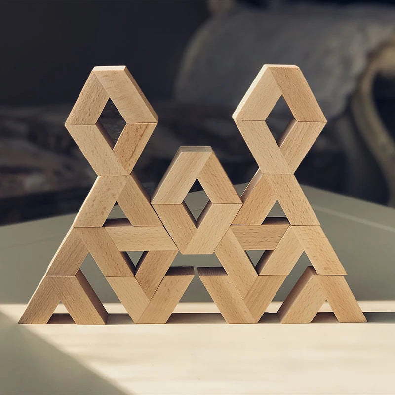 16pcs V Shape Natural Large Wooden 3D Building Blocks Toys Baby Unpaint Wooden Montessori Educational Stacking Blocks Toy Child