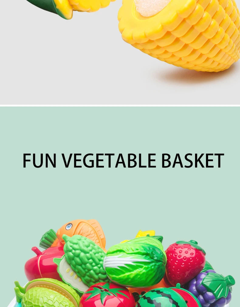Cutting Play Food Toy for Kids Kitchen Pretend Fruit & Vegetables Accessories Educational Toy Food Kit for Toddler Children Gift
