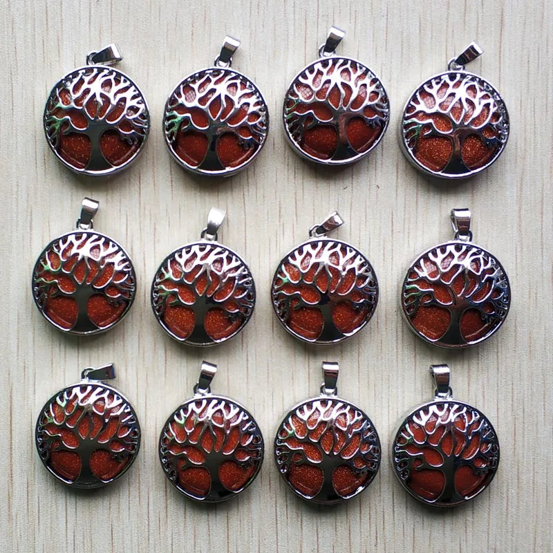 Wholesale 12pcs/lot Fashion Natural Stone Alloy Tree of Life Mix Pendants for Necklaces Jewelry Accessories Making Fast Shipping