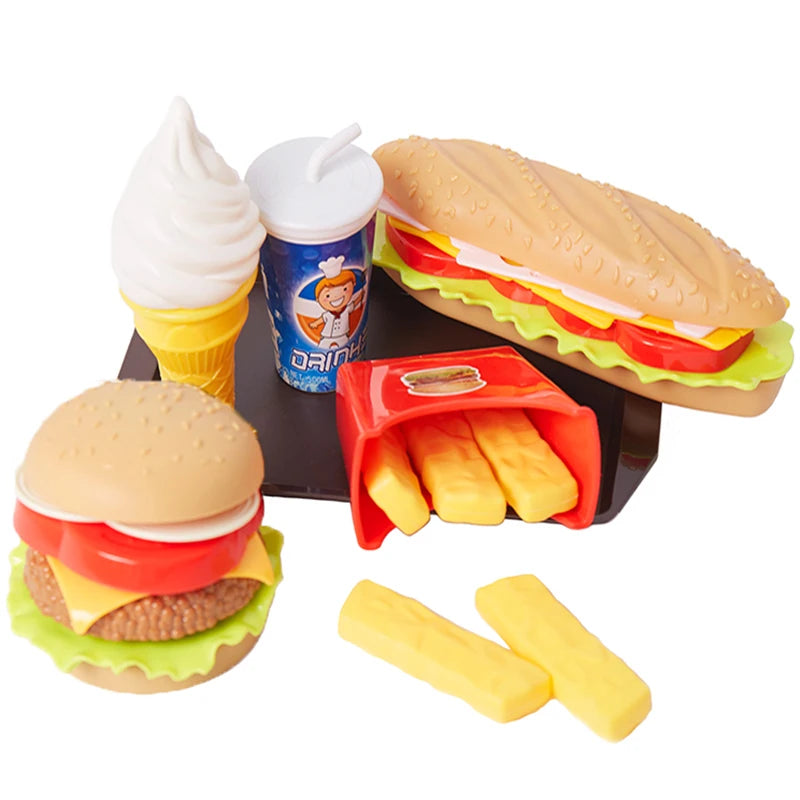 Children Pretend Simulation Food Toys Baby Play House Hamburger Hot Dog French Fries Kitchen Set Toys Fast Food Educational Toys