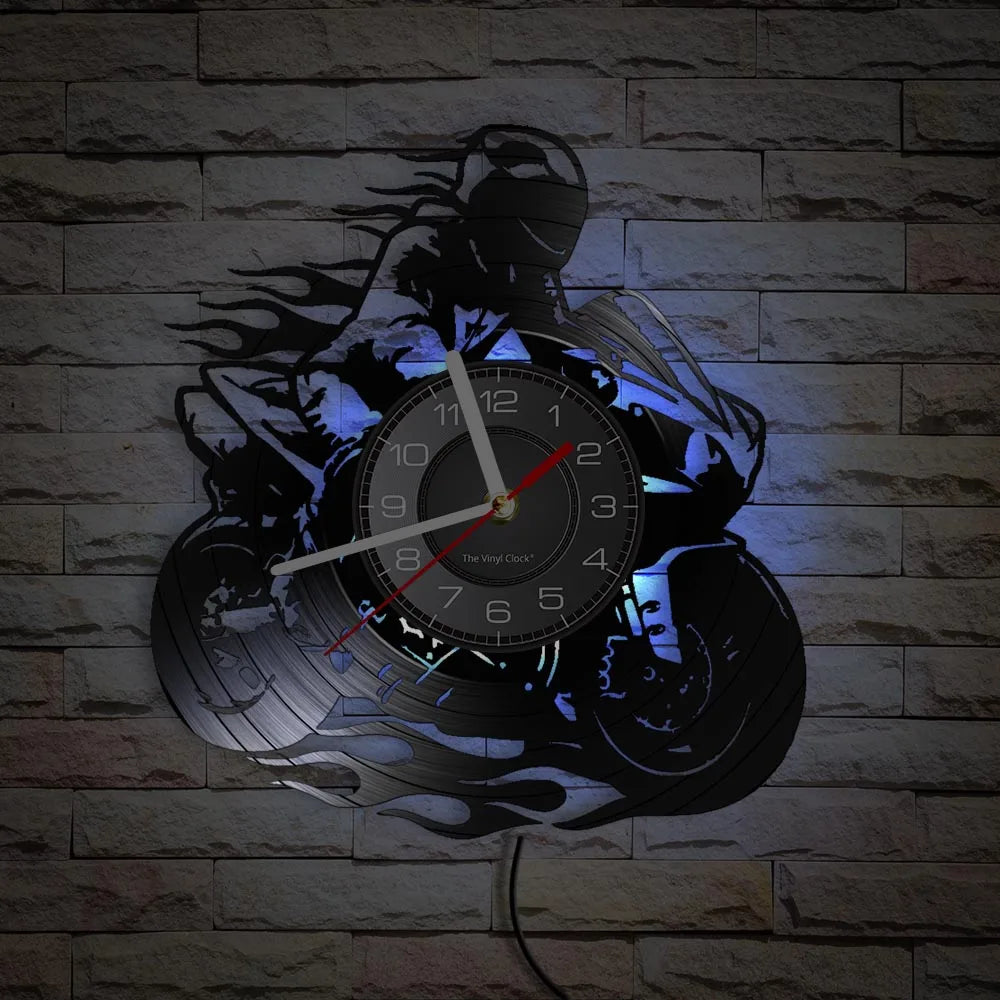 Professional Motorcyclist Vinyl Record Wall Clock Extreme Freestyle Motorcycle Home Decor Room Dirt Bike Risky Rider Watch Gifts