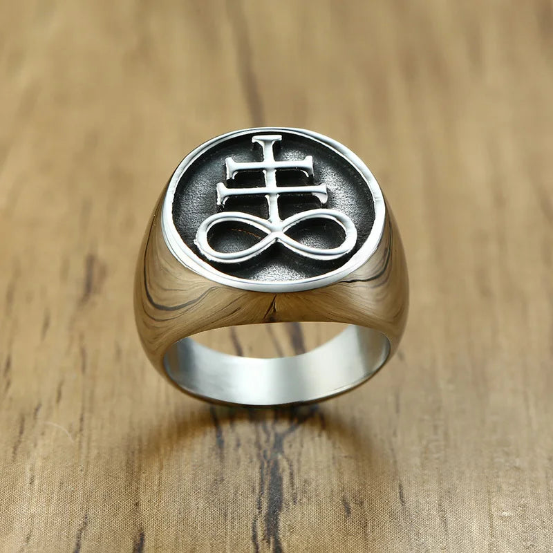 Vnox Gothic Punk Rings for Men Signet Rings Round Square Top Stamp Finger Band Chunky Boys Teens Rock Jewelry Fraternal Rings