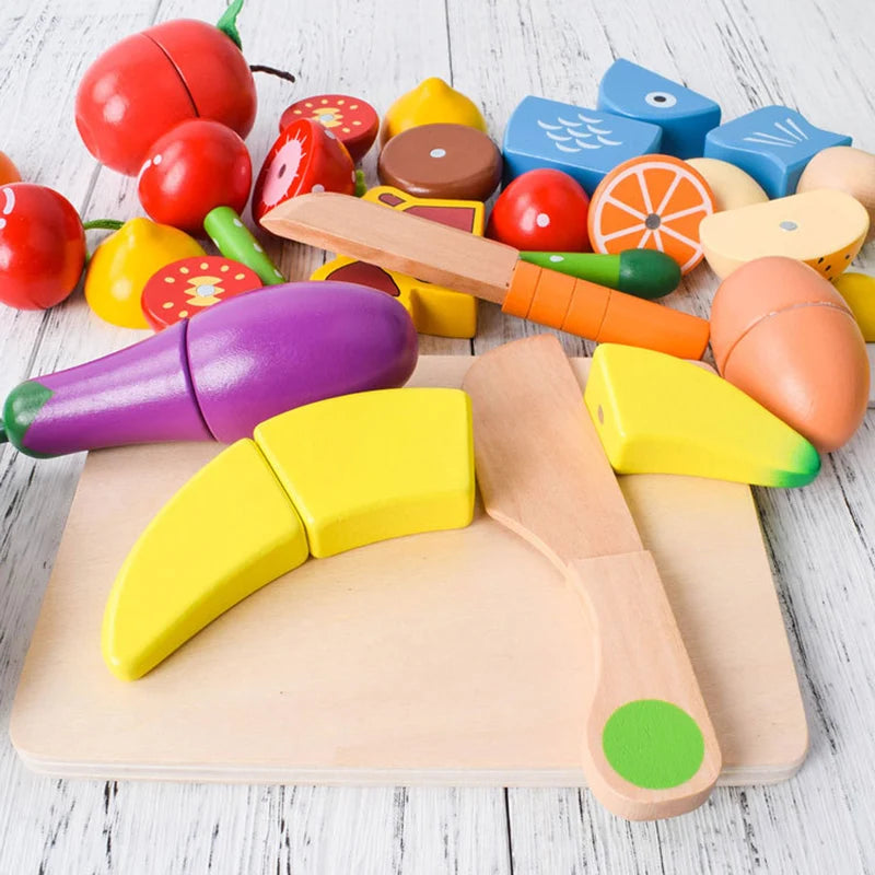 1PCS Magnetic Wooden Cutting Fruit Vegetables Food Toys Pretend Play Simulation Kitchen Model Educational Toys For Children Kids