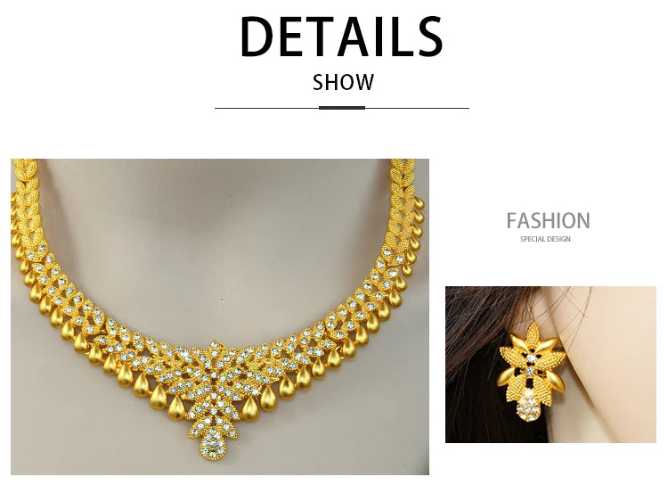 ANIID African Jewelry Set Big Necklace Dubai Ethiopian Gold Color Jewelery Earring Bracelet For Women Bridal Choker Wholesale
