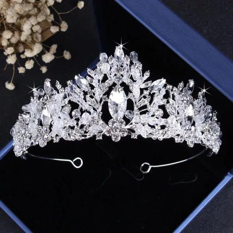 KMVEXO Luxury Heart Crystal Bridal Jewelry Sets Wedding Rhinestone Crown Tiara Earrings Choker Necklace African Bead Jewelry Set