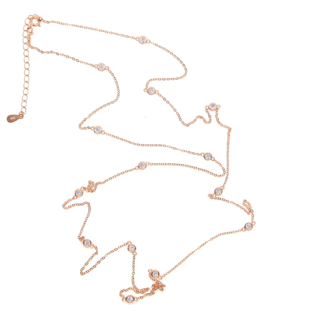 3MM Bezel Set Round Dot Geometric CZ Station Chain Necklace 100% 925 Stelring Silver 46cm 85cm 102cm Multi Layer Chains