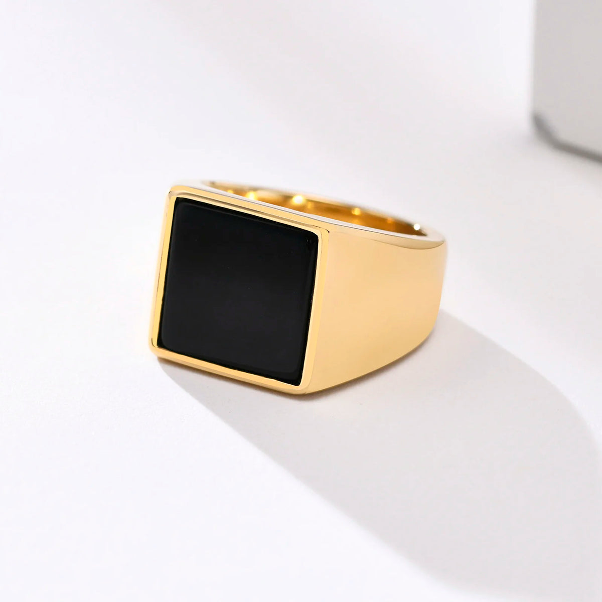 Vnox 12.5mm Signet Ring for Men, Black Square Top Stainless Steel Finger Band, Gothic Punk Rock Boy Stamp Rings