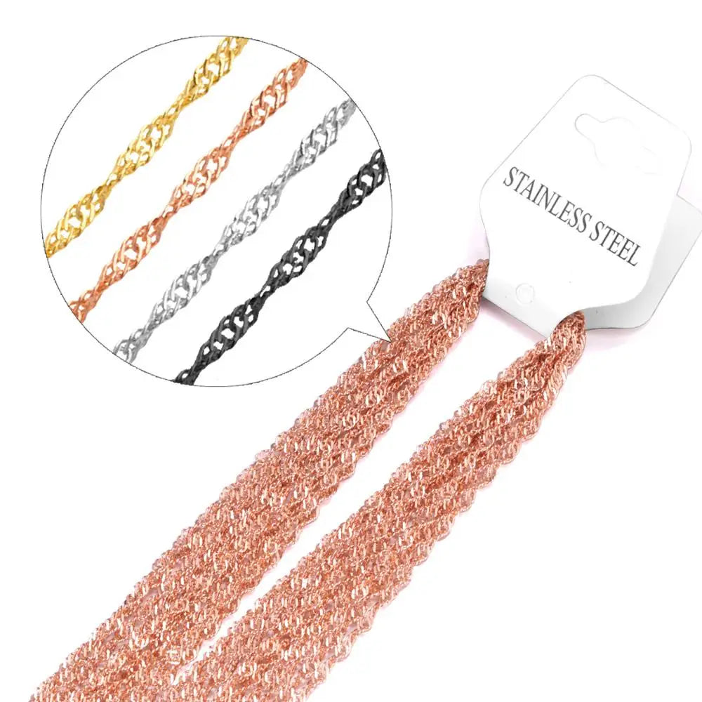 LUXUKISSKIDS Singapore Twisted Wholesale Chains Necklace 10pcs/lots Golden/Steel 2mm DIY Making Chain 18"20"22"24inch No Fade