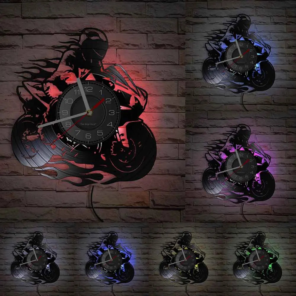 Professional Motorcyclist Vinyl Record Wall Clock Extreme Freestyle Motorcycle Home Decor Room Dirt Bike Risky Rider Watch Gifts