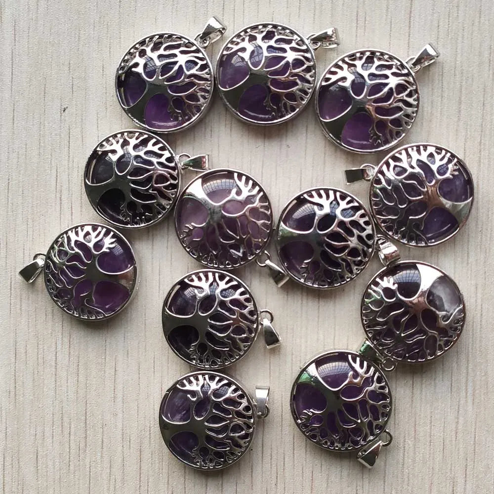 Wholesale 12pcs/lot Fashion Natural Stone Alloy Tree of Life Mix Pendants for Necklaces Jewelry Accessories Making Fast Shipping
