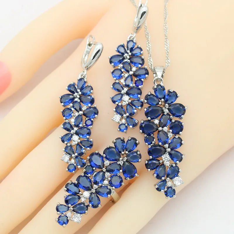 Luxury Multi Color Zirconia Gold Color wedding Jewelry Sets for Women Earrings Necklace Pendant Rings Gift Box