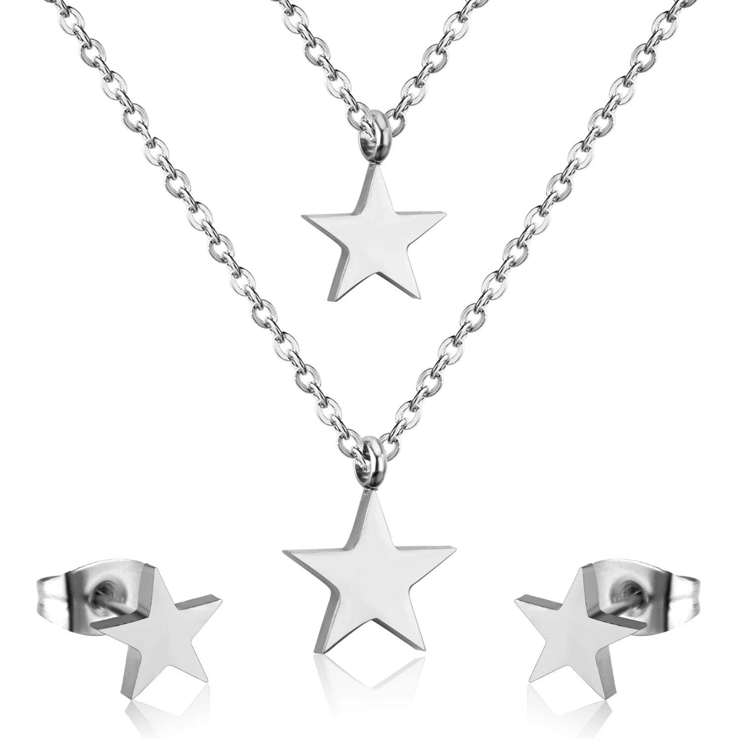 LUXUSTEEL Cubic Zirconia Jewelry Sets Stainless Steel Double Round Pendant Necklace Earring Sets Female Chain Jewelry Bijoux