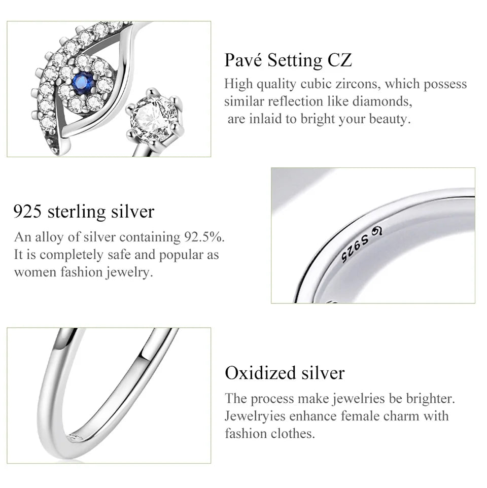 WOSTU Real 925 Sterling Silver Open Ring Finger Adjustable Size Wedding Rings For Women Engagement Fashion Silver Jewelry Gift
