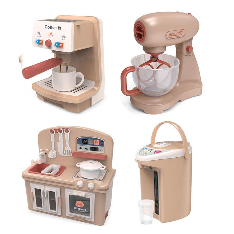 Kids Pretend Kitchen Play Toys Electric Vacuum Cleaner Water Sweeper Household Juicer coffee Washing Machine with Light Sound