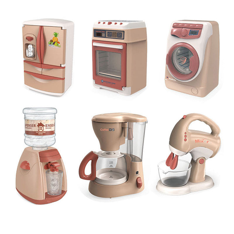 Kids Pretend Kitchen Play Toys Electric Vacuum Cleaner Water Sweeper Household Juicer coffee Washing Machine with Light Sound