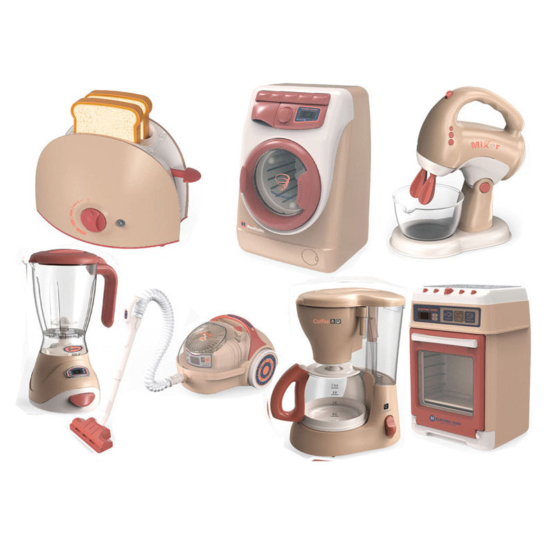 Pretend Kitchen Play Toys Electric Vacuum Cleaner Water Sweeper Household Juicer Dispenser Washing Machine with Light Tools Kids
