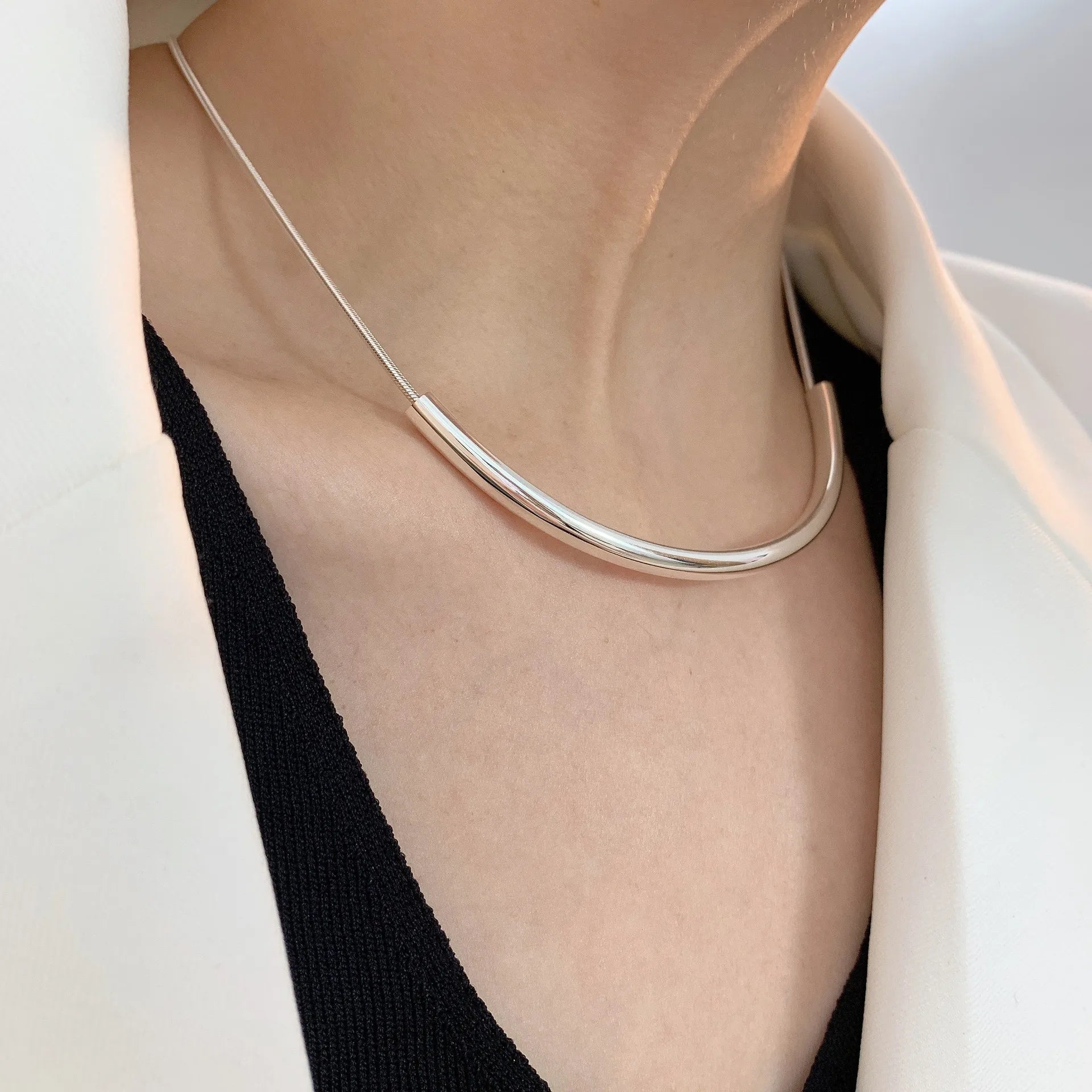 925 Sterling Silver Necklace Black Beads Square Irregular Punk Geometric for Women Girl Jewelry Gift Dropshipping Wholesale